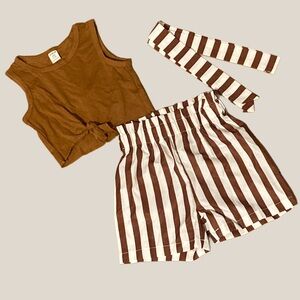 SHEIN Brown Tank Top and Brown-White Striped Shorts Matching Set